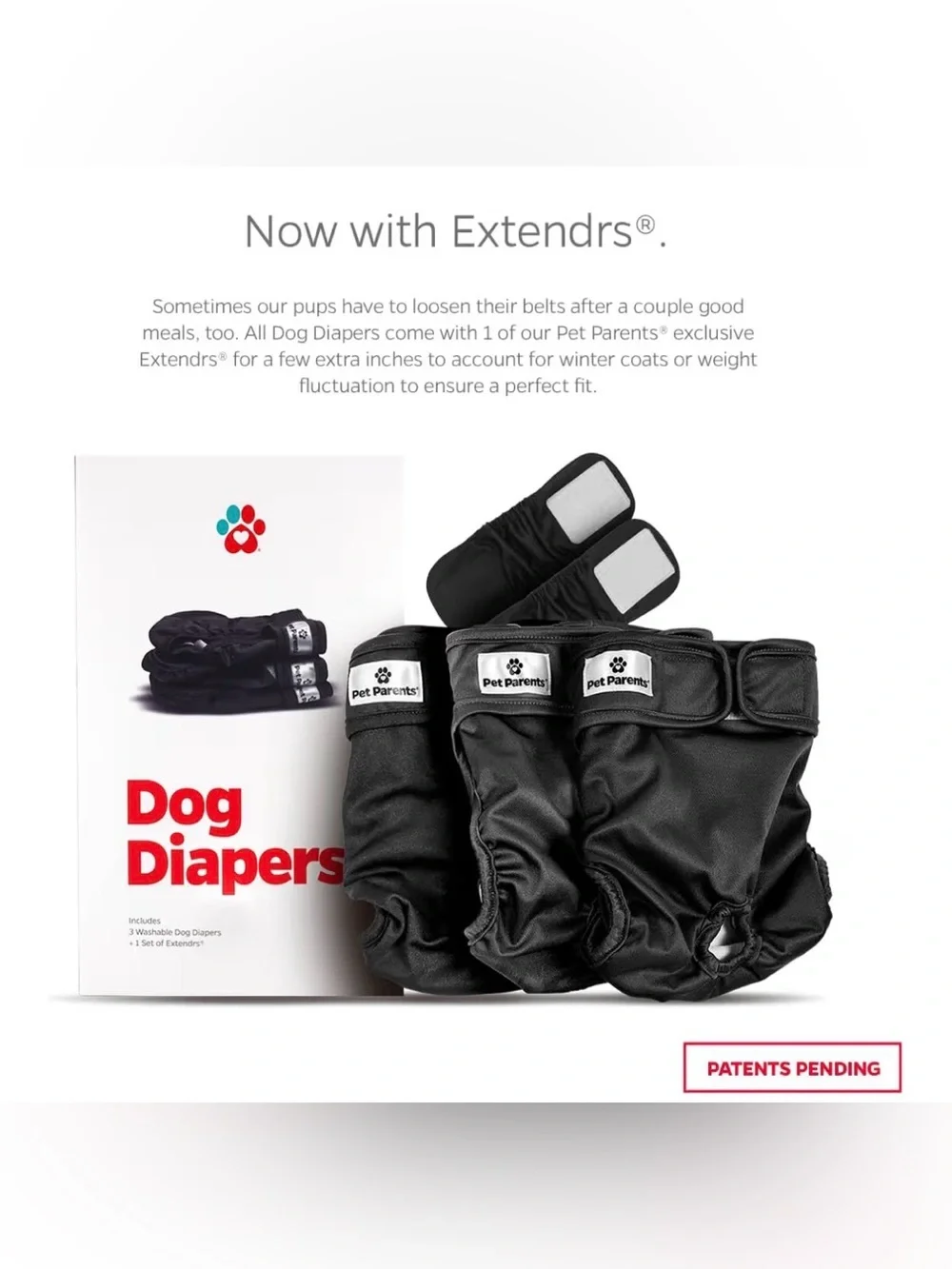 Pet Parents® Washable Dog Diapers 3-Pack + Extendrs® – Medium